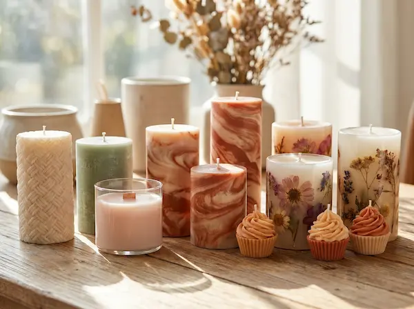 Variedad de velas artesanales terminadas
